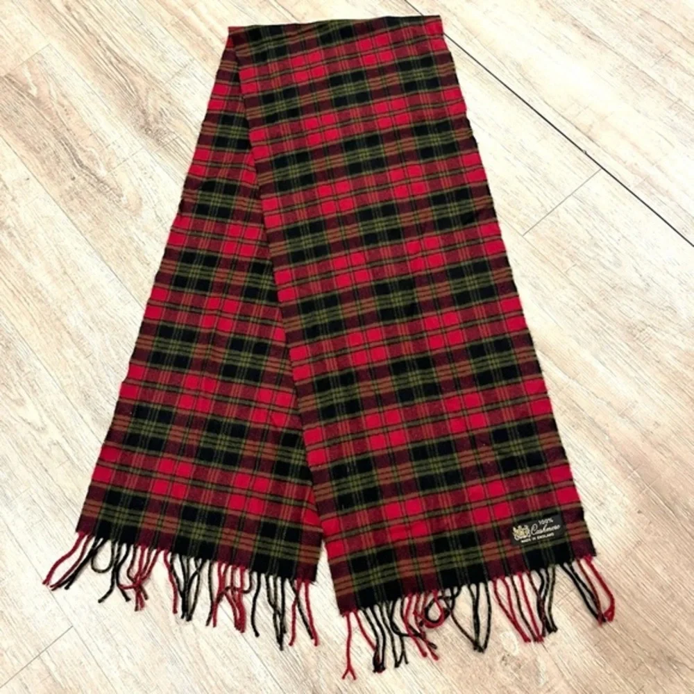 Classic Red and Black Cashmere Tartan Scarf Made in England